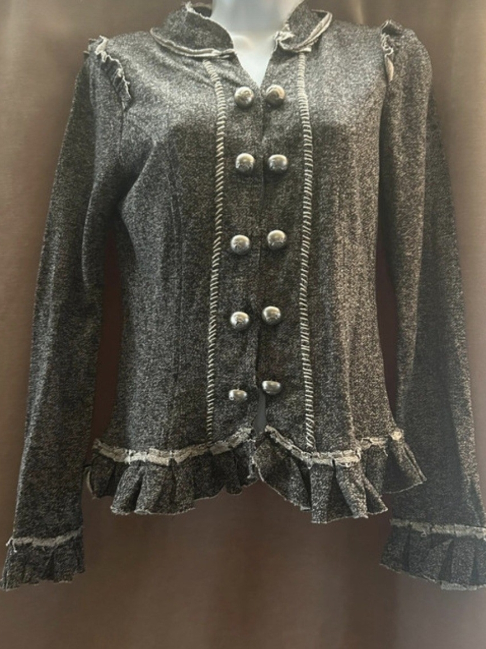 Daytrip By Buckle Grey Ruffled Double-Breasted Jacket Small Ruffles